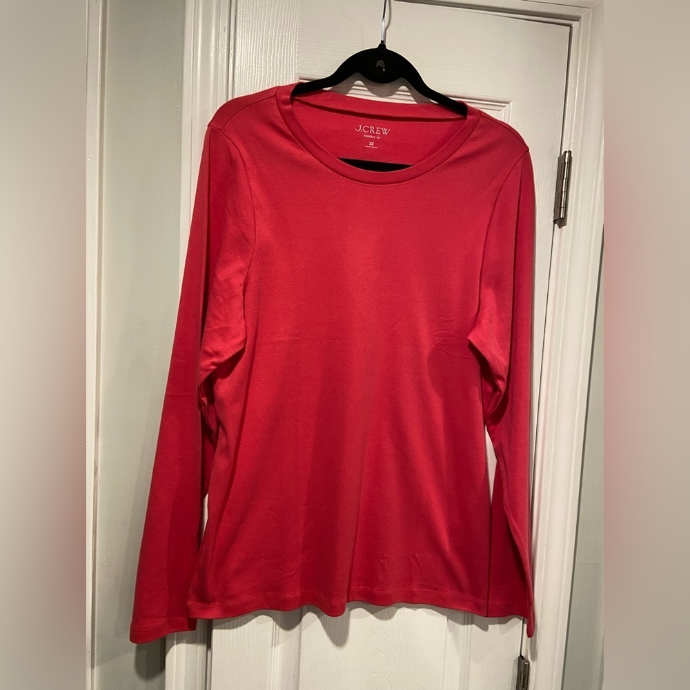 NWOT J. Crew Size 2X Perfect Fit Tee Shirt Long Sleeve Cotton Crew Pink